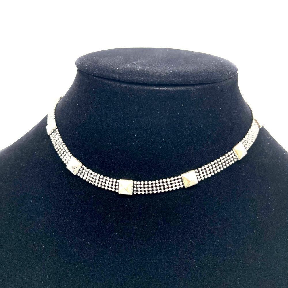 💝Chain Mail Choker Necklace In Silver Tone